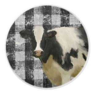 Rustikales Bauernhaus Kuh Black n White Gingham Ka Keramikknauf