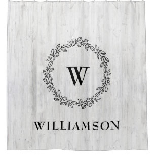 Rustikales Bauernhaus Laurel Wreath Mit Monogramm  Duschvorhang