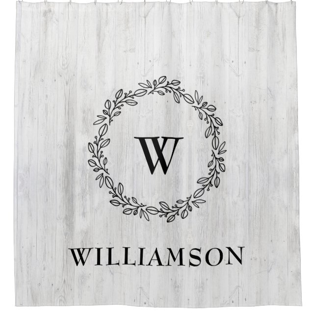 Rustikales Bauernhaus Laurel Wreath Mit Monogramm  Duschvorhang (Vorderseite)