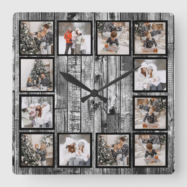 Rustikales Bauernhaus, maßgeschneiderte FotoCollag Quadratische Wanduhr (Vorderseite)