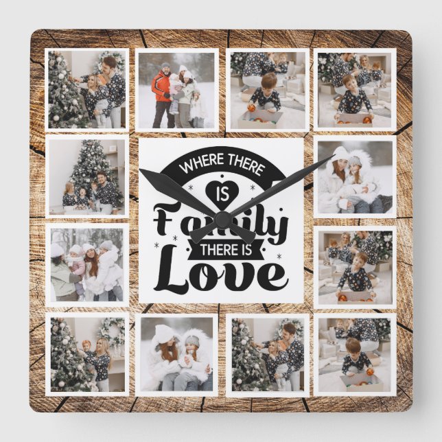 Rustikales Bauernhaus, maßgeschneiderte FotoCollag Quadratische Wanduhr (Vorderseite)