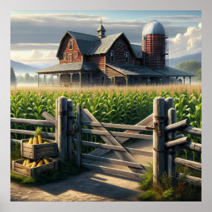 Rustikales Bauernhaus mit Cornfield Ai Art Poster
