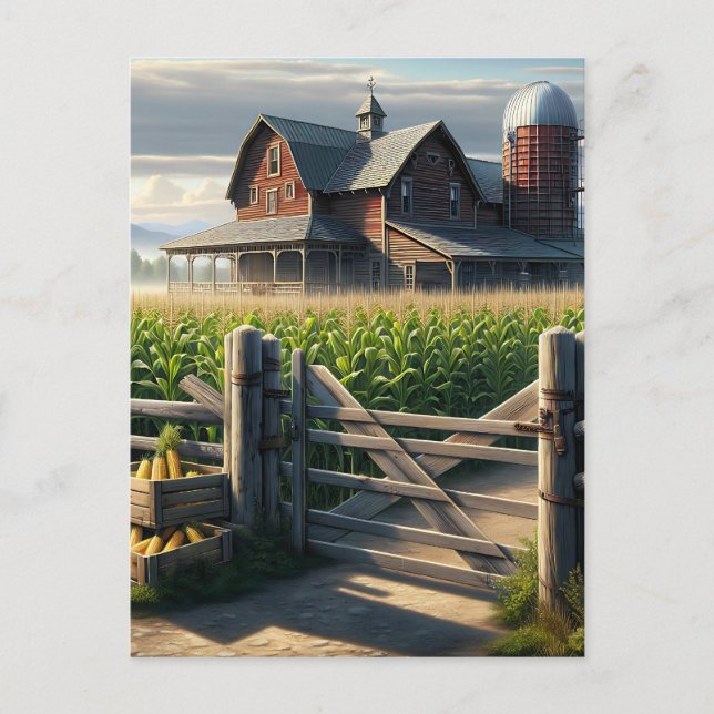 Rustikales Bauernhaus mit Cornfield Ai Art Postkarte (Vorderseite)