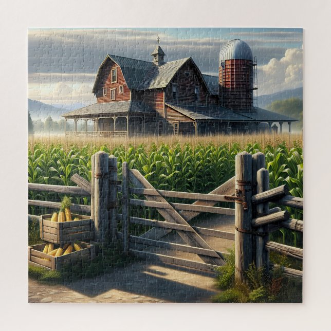 Rustikales Bauernhaus mit Cornfield Ai Art Puzzle (Vertikal)