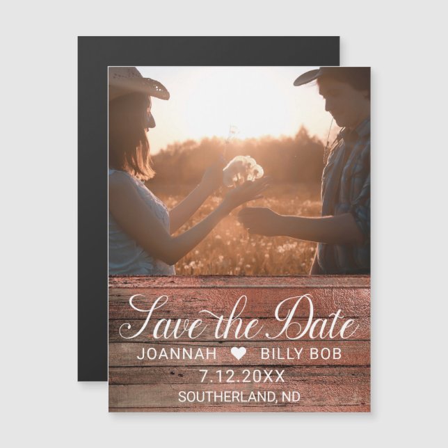 Rustikales Bauernhaus Modernes Weißes Script Foto Magneteinladung (Vorne/Hinten)