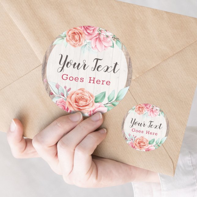 Rustikales Bauernhaus Rose Boutique Runder Aufkleber (Von Creator hochgeladen)