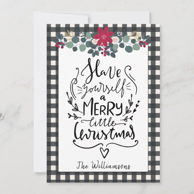 Rustikales Bauernhaus Schwarz-weiße Karierte Weihn Einladung (Vorderseite)