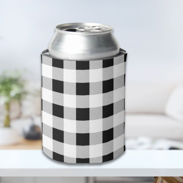 rustikales Bauernhaus Schwarz-weißes Büffel karier Dosenkühler (rustic farmhouse black white buffalo plaid party can cooler)