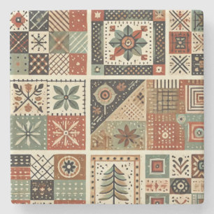 Rustikales Bauernhaus Terracotta Patchwork Quille  Steinuntersetzer