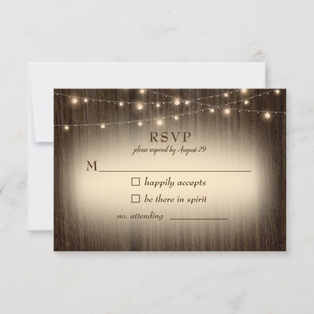 Rustikales Bauernhaus Twinkling Lights Wedding RSV RSVP Karte (Vorderseite)