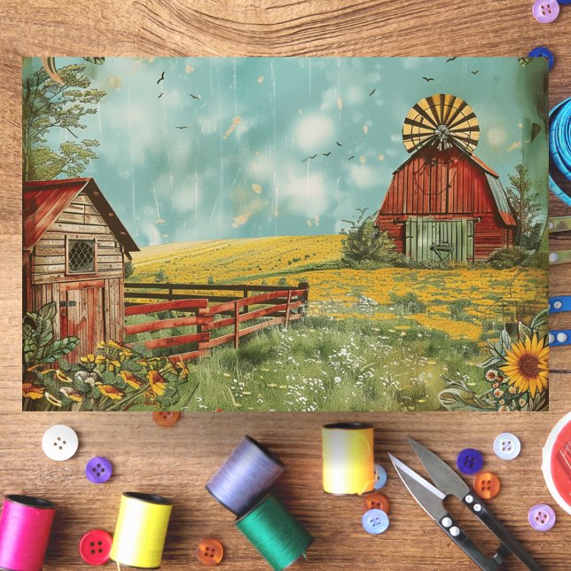 Rustikales Bauernhaus und Stalldekoupage Seidenpapier (Rustic Farmhouse Field and Barn Decoupage Tissue Paper)