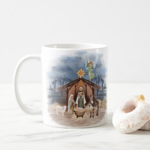 Rustikales Bauernhaus Weihnachten Wasserfarbe Krip Kaffeetasse