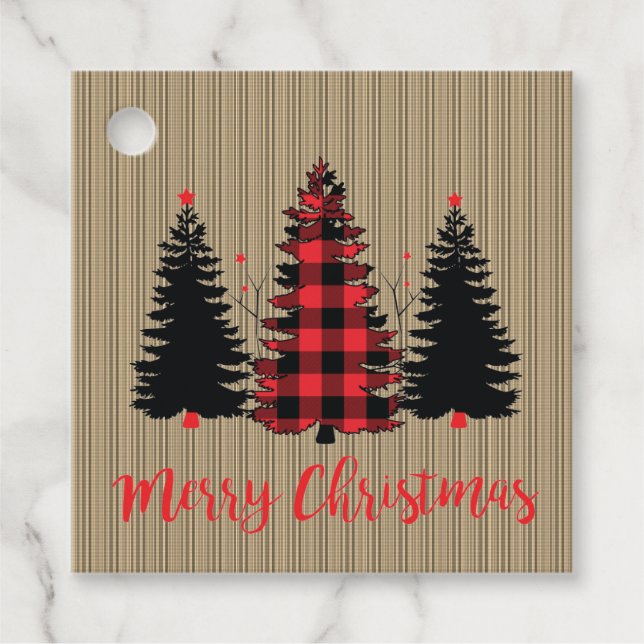 Rustikales Bauernhaus Weihnachtsbaum Trio Geschenkanhänger (Vorderseite)