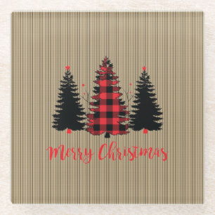 Rustikales Bauernhaus Weihnachtsbaum Trio Glasuntersetzer