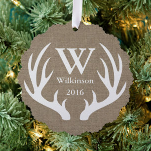 Rustikales Bauernhaus Weißer Hirsche Antler Silhou Ornament Karte