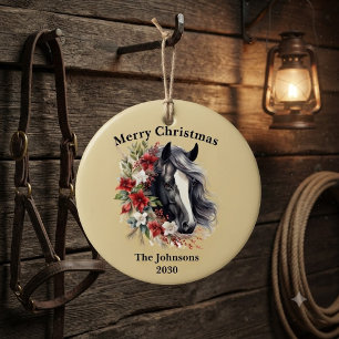 Rustikales Bauernhof-Pferd Weihnachts-Foto-Ornamen Keramik Ornament