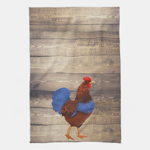 Rustikales Bauernhof-Rooster & Holzplanks Geschirrtuch