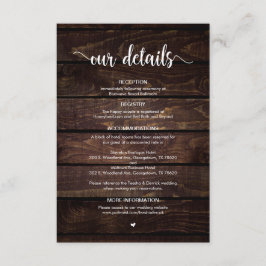 Rustikales Bauernholz, weißes Drehbuch, Angaben zu Begleitkarte