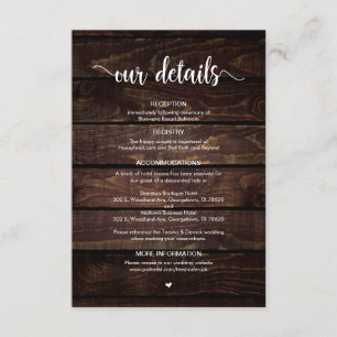 Rustikales Bauernholz, weißes Drehbuch, Hochzeitsd Begleitkarte