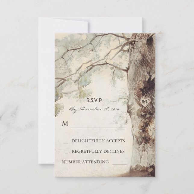Rustikales Baumherz Hochzeitskarten RSVP Karte (Vorderseite)