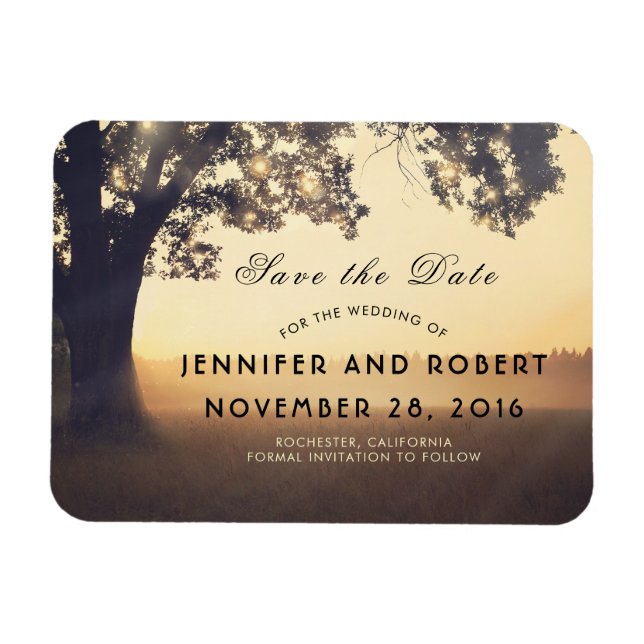 Rustikales Baumlicht Dreamy Woodland Save the Date Magnet (Horizontal)