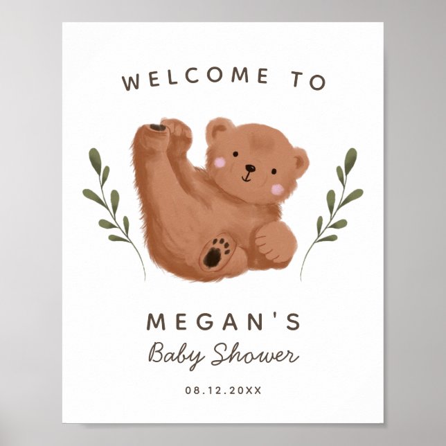 Rustikales Bear Baby Dusche Begrüßungszeichen Poster (Vorne)