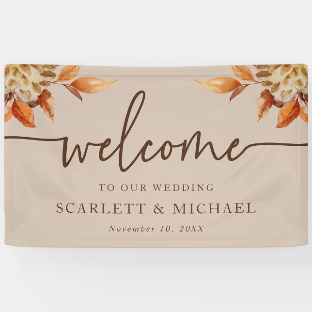Rustikales Begrüßungsbanner Banner (Rustic Fall Leaves Welcome Wedding Banner by Painted Paperie
)