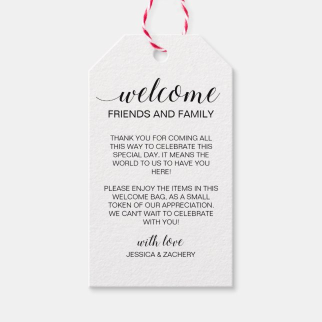 Rustikales Begrüßungsgeschenk-Beutel Geschenkanhänger (Vorderseite)