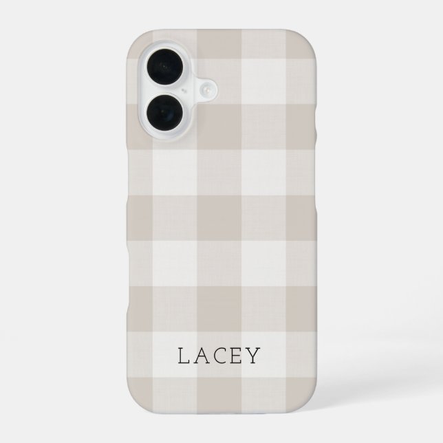 Rustikales Beige Buffalo Karo Monogram iPhone 16 Hülle (Rückseite)