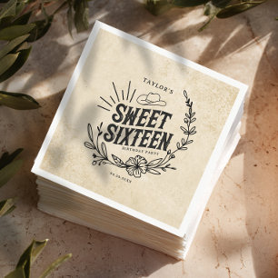 Rustikales Beige Cowgirl Floral 16 . Geburtstag Ge Serviette