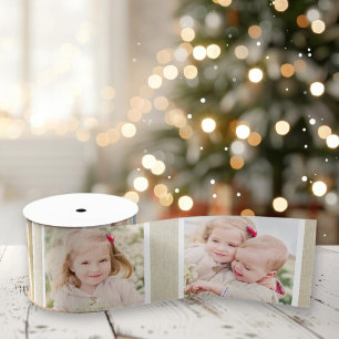 Rustikales Beige-Leinen-Foto-Weihnachten Satinband