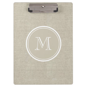 Rustikales beige Leinenhintergrund-Monogramm Klemmbrett