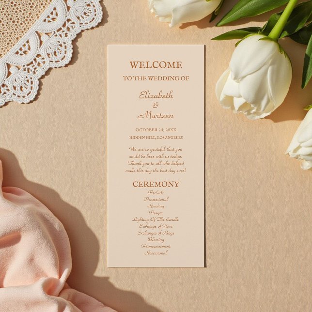 Rustikales Beige Terrakotta Herbst-Hochzeitsprogra Programm (Von Creator hochgeladen)