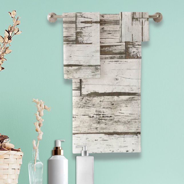 rustikales, beige-weißes Holzkorn Badhandtuch Set (Von Creator hochgeladen)