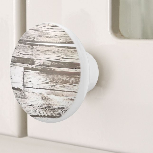 rustikales, beige-weißes Holzkorn Keramikknauf (rustic farmhouse barn beige grey white wood grain ceramic knob)