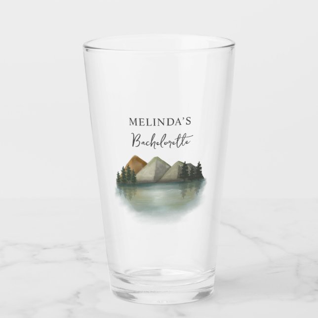 Rustikales Bergsee & Bachelorette Wochenende Glas (Vorderseite)