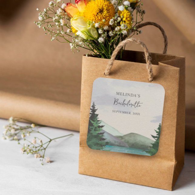 Rustikales Bergsee & Bachelorette Wochenende Quadratischer Aufkleber (Von Creator hochgeladen)