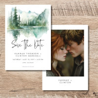 Rustikales Bergsee-Szene Wasserfarbe Foto