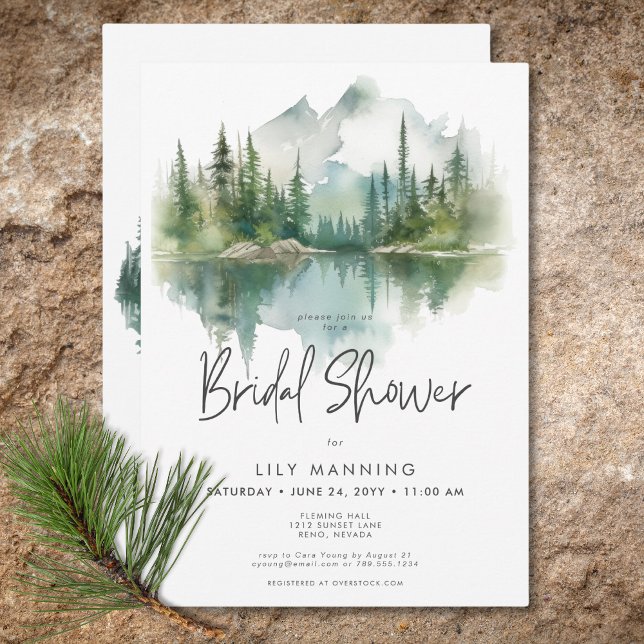 Rustikales Bergsee Wasserfarbenes Brautparty Einladung (Rustic Mountain Lake Watercolor Bridal Shower Invitation)
