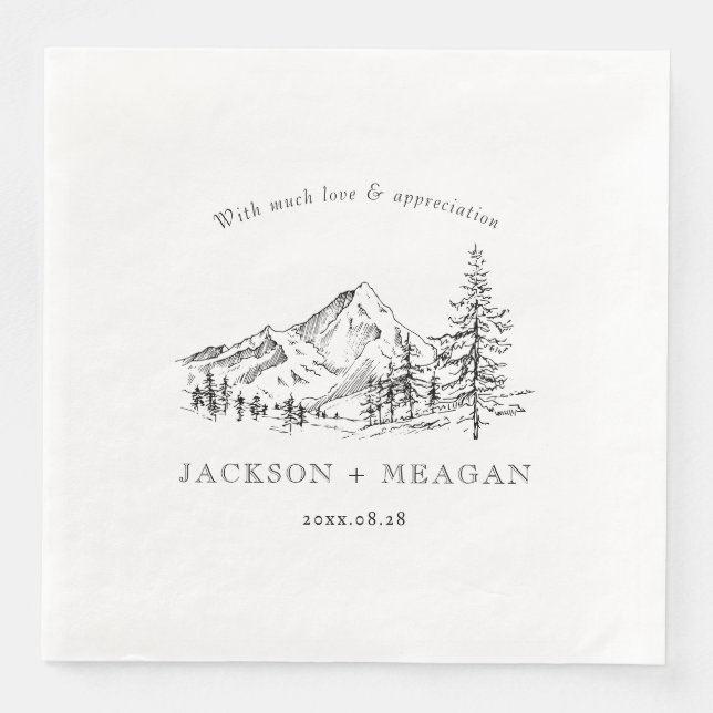 Rustikales Bergwald Hochzeitspapier Napkins Serviette (Vorderseite)