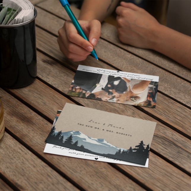 Rustikales Bergwald Hochzeitssemble Foto Dankeskarte (Von Creator hochgeladen)