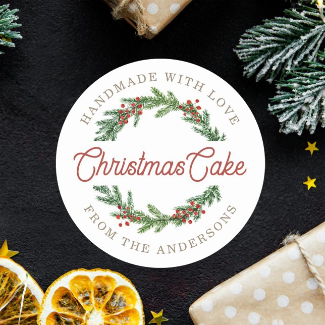 Rustikales Berry Wreath Holiday Baking Geschenk Runder Aufkleber (Von Creator hochgeladen)