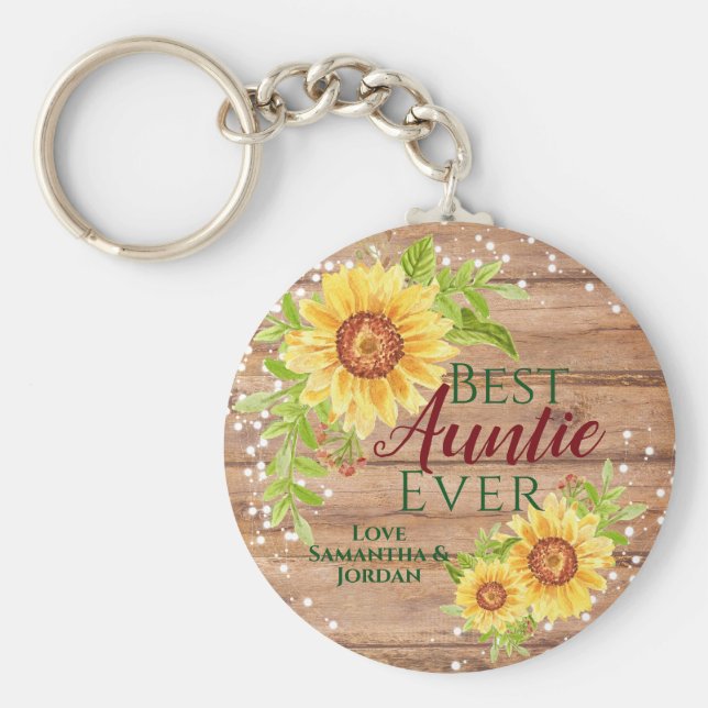 Rustikales Best Auntie je Floral Sonnenblume Schlü Schlüsselanhänger (Vorne)