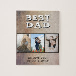 Rustikales Best Vater Vatertag 3 Foto Puzzle<br><div class="desc">Rustikales Best Vater Vatertag 3 Foto Puzzle. Rustikaler Texturhintergrund und 3 Fotos der Familie - fügen Sie 3 Fotos und Ihre Namen. Ein schöner Sake für den Vater. Geschenk für Vatertag,  Geburtstag oder Weihnachten.</div>
