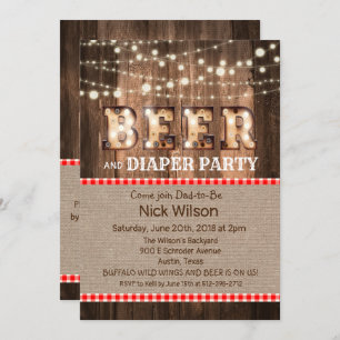Rustikales Bier und Windeln Party Einladung