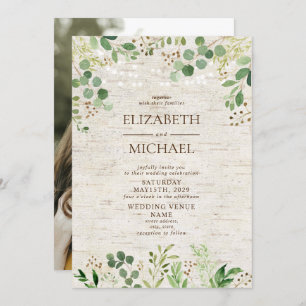 Rustikales Birch Botanicals Forest Foto Hochzeit Einladung