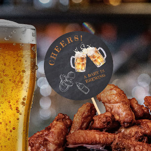 Rustikales Black Chalkboard Bier Diaper Party Runder Aufkleber