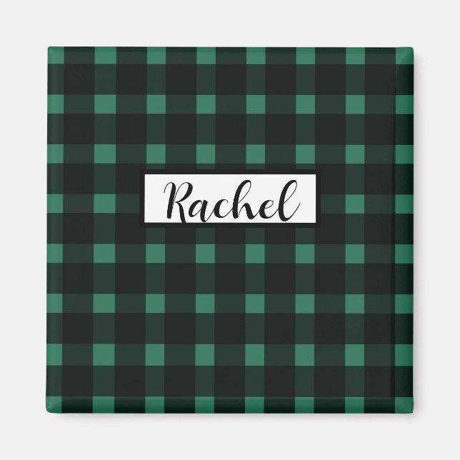 Rustikales Black Green Gingham Pattern Magnet (Vorne)