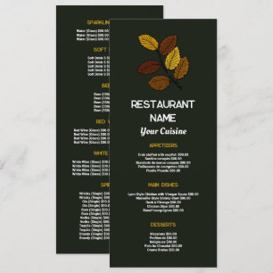 Rustikales Blatt, Restaurant Slimline Menükarte