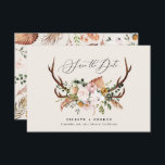 Rustikales Blattwerk, Blumen und Junggeburt Save The Date<br><div class="desc">Rustikales Blattwerk,  Blumenzwiebeln und Junggesellenhochzeiten sichern die Dattelkarte. Mit schönem Aquarell,  weißen Blumen,  Holzschnitt und Schrifthandeschreiben. Diese moderne Einladung ist sicher,  den Stil für Ihr bevorstehendes Party Set.</div>